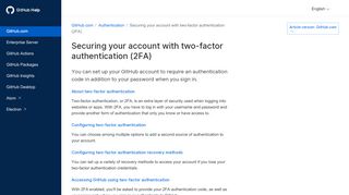 
                            9. Securing your account with two-factor authentication (2FA) - GitHub Help