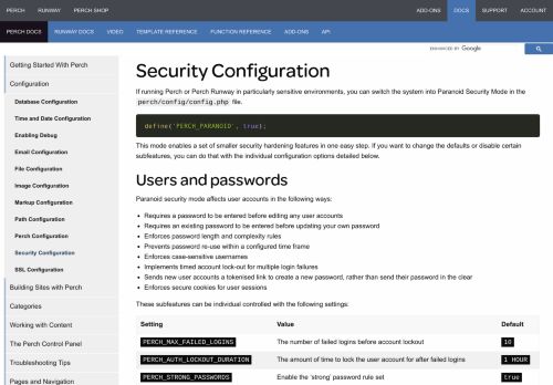 
                            9. Security Configuration - Perch CMS documentation