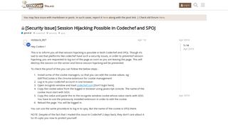 
                            9. [Security Issue] Session Hijacking Possible in Codechef and SPOJ
