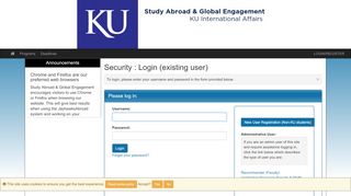 
                            8. Security > Login (existing user) > Study Abroad & Global Engagement