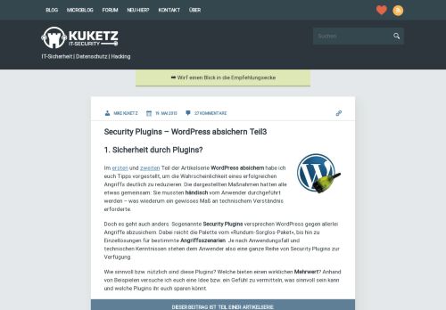 
                            11. Security Plugins – WordPress absichern Teil3 ⋆ Kuketz IT-Security Blog