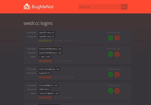 
                            5. seedr.cc logins - BugMeNot