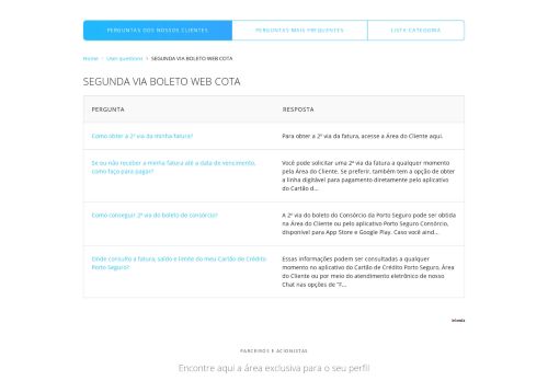 
                            6. segunda via boleto web cota - Perguntas mais frequentes - Porto Seguro