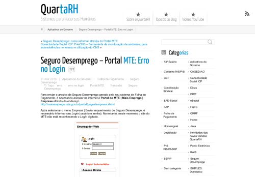 
                            3. Seguro Desemprego – Portal MTE: Erro no Login ← QuartaRH