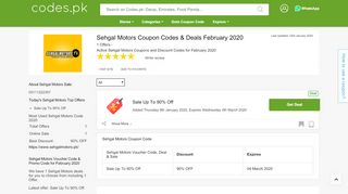 
                            13. Sehgal Motors Coupon Codes & Discounts 2019 at Codes.pk