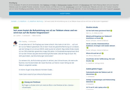 
                            11. Seit wann kostet die Rufumleitung von o2 zur Telekom etwas und wo ...