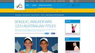 
                            12. Sekulic, Walker win 12/u Australian titles | 20 December, ...
