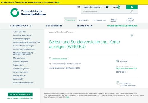 
                            5. Selbst- und Sonderversicherung: Konto anzeigen (WEBEKU)