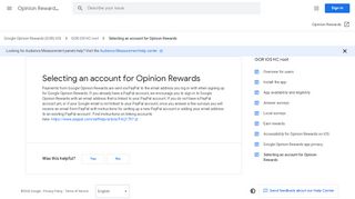
                            3. Selecting an Account for Opinion Rewards - Google Support