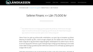 
                            4. Selene Finans >> Lån 75.000 kr >> Svar på 15 minutter - Lånekassen