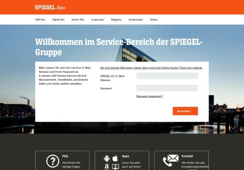 
                            3. Self Service Anmeldung - DER SPIEGEL im Abo - Spiegel Online