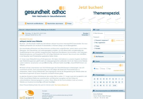 
                            12. sellxpert startet neue Website | GESUNDHEIT ADHOC