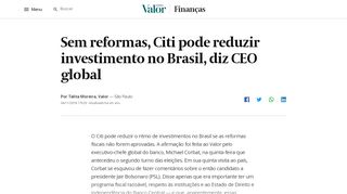 
                            10. Sem reformas, Citi pode reduzir investimento no Brasil, diz CEO global