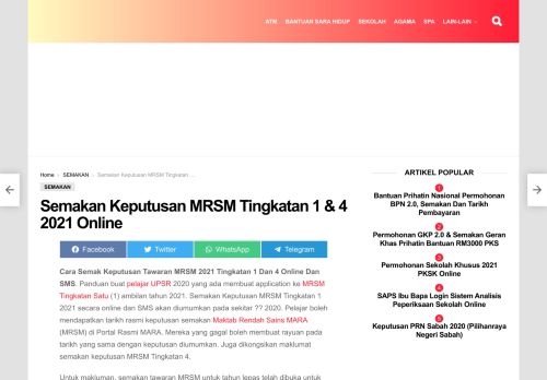 
                            7. Semakan Keputusan MRSM Tingkatan 1 2019 Online - ...