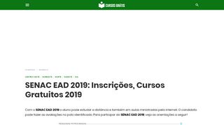 
                            9. SENAC EAD 2019 → Inscrições, Cursos Gratuitos 2019