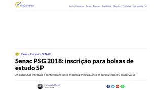 
                            12. Senac PSG 2018: inscrição para bolsas de estudo SP - ViaCarreira