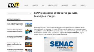 
                            9. SENAC SOROCABA 2018 → Curso gratuito, Inscrições e Vagas