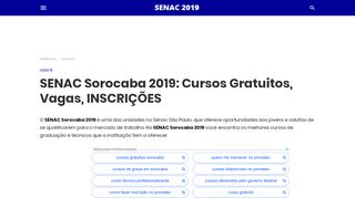 
                            10. SENAC SOROCABA 2019 → Cursos Gratuitos, Vagas, INSCRIÇÕES