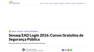 
                            5. Senasp EAD Login 2016: Cursos Gratuitos de Segurança - ViaCarreira