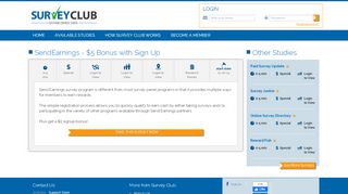 
                            11. SendEarnings - $5 Bonus with Sign Up - Survey Club