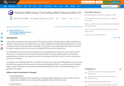 
                            13. Sending SMS Using TheTexting SMS Gateway With C# - C# Corner