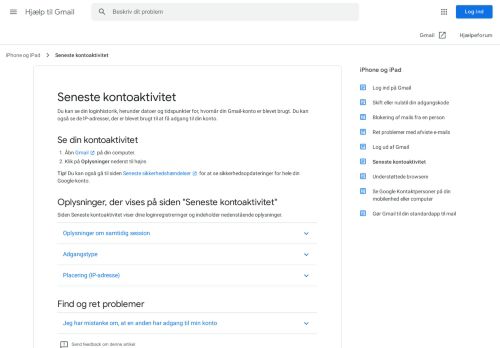 
                            8. Seneste kontoaktivitet - Hjælp til Gmail - Google Support