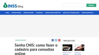 
                            1. Senha CNIS: como fazer o cadastro para consultas online - INSS.blog