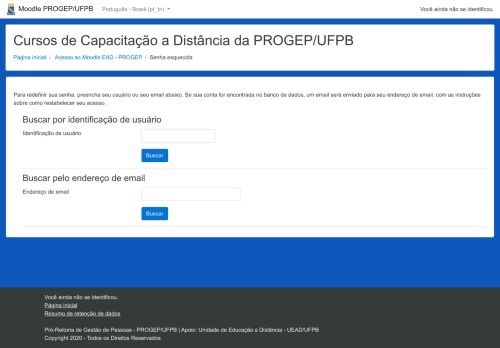 
                            2. Senha esquecida - Acesso ao Moodle EAD - PROGEP - UFPb