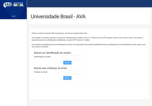 
                            1. Senha esquecida - AVA - Universidade Brasil