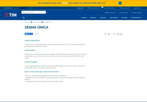 
                            4. Senha única - Atendimento - Para Você | TIM