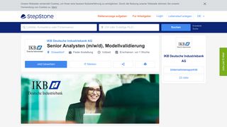 
                            9. Senior Analysten (m/w/d), Modellvalidierung - Job bei IKB Deutsche ...