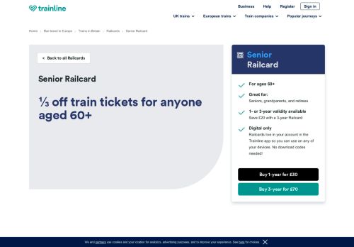 
                            10. Senior Railcard | Senior Citizen (60+) Train Discounts | Trainline