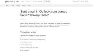 
                            3. Sent email in Outlook.com comes back 