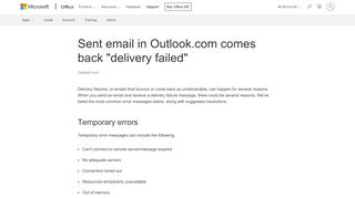 
                            10. Sent email in Outlook.com comes back 