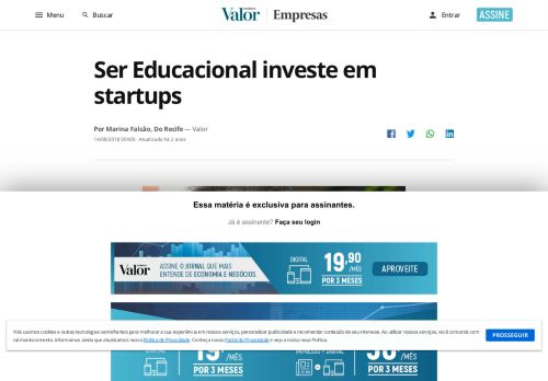 
                            10. Ser Educacional investe em startups | Valor Econômico