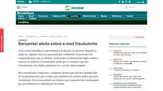 
                            2. Sercomtel alerta sobre e-mail fraudulento - Últimas Notícias de ...