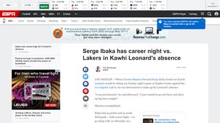 
                            10. Serge Ibaka of Toronto Raptors puts up career-high 34 points vs. Los ...