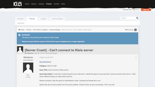 
                            10. [Server Crash] - Can't connect to Kleis server - [Archived Bugs ...