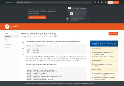 
                            3. server - How to elimitate ssh login delay - Ask Ubuntu