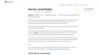 
                            5. Server-Level Roles - SQL Server | Microsoft Docs