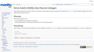 
                            8. Server:Lokal in MySQL ohne Passwort einloggen – manitu Wiki