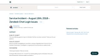 
                            10. Service Incident - August 18th, 2018 - Zendesk Chat Login issues ...