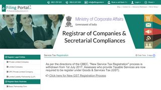 
                            7. Service Tax Company Registration - eFiling Portal