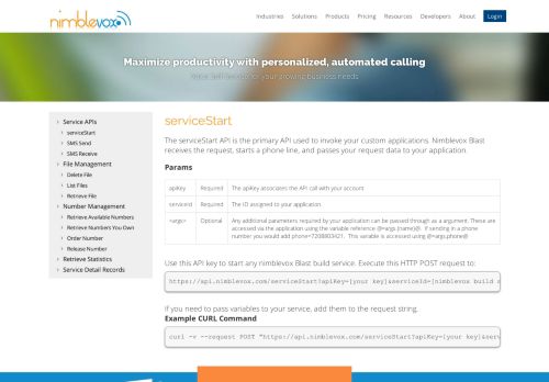 
                            9. serviceStart API| Nimblevox Hosted IVR