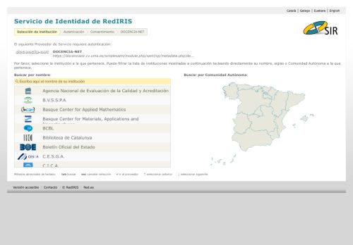 
                            9. Servicio de Identidad de RedIRIS - Selección de institución