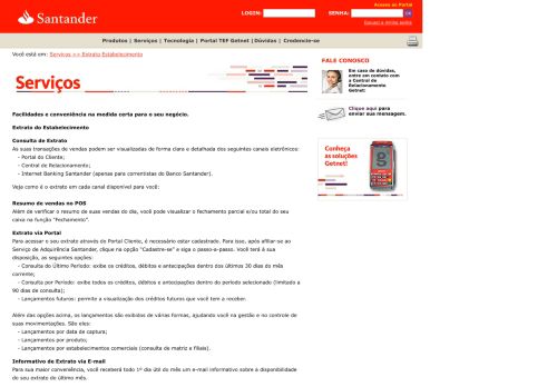 
                            5. Serviços >> Extrato Estabelecimento - Santander Getnet