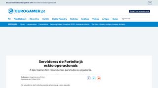 
                            10. Servidores de Fortnite já estão operacionais • Eurogamer.pt