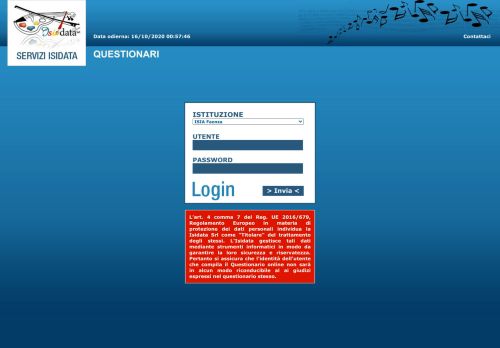 
                            9. SERVIZI ISIDATA - LOGIN QUESTIONARI