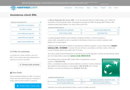 
                            4. Servizio assistenza clienti BNL, Banca Nazionale del Lavoro