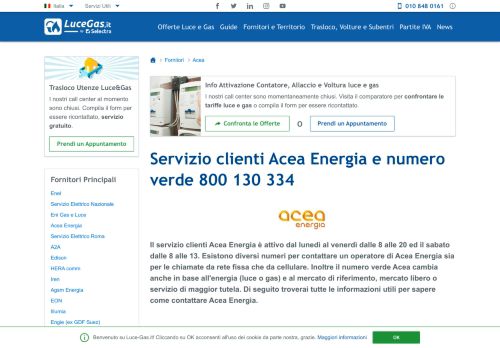 
                            3. Servizio clienti Acea Energia e numero verde 800 130 334 - Luce-Gas.it